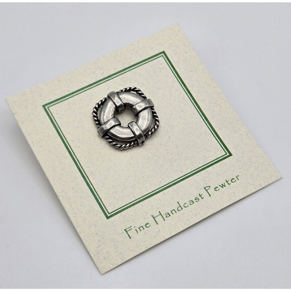 Life Preserver Lapel Pin Handcrafted Pewter Nautical Coastal Artist Signed NEW - Picture 8 of 10